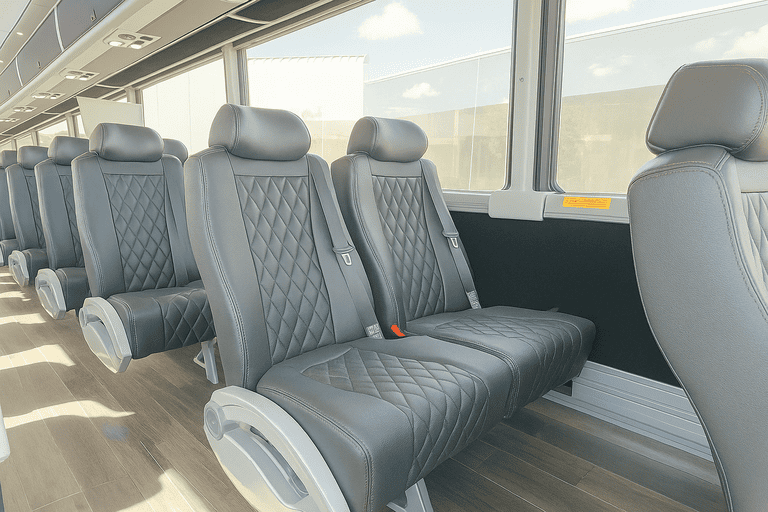 interior of Columbia Minibus Company charter bus