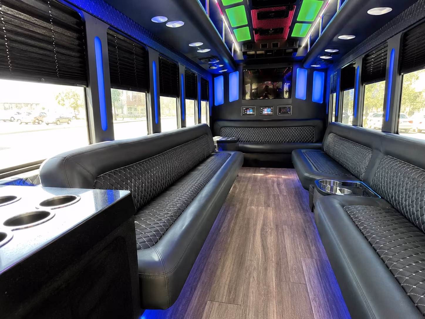columbia 15 passenger party bus inside