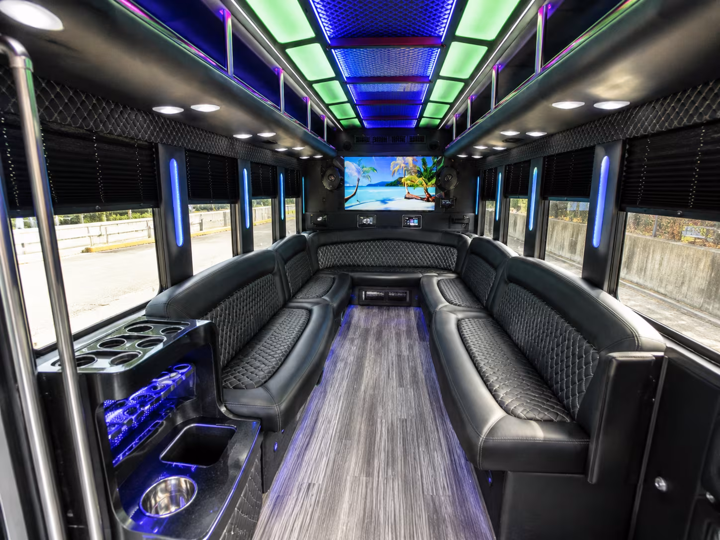 columbia 18 passenger party bus inside