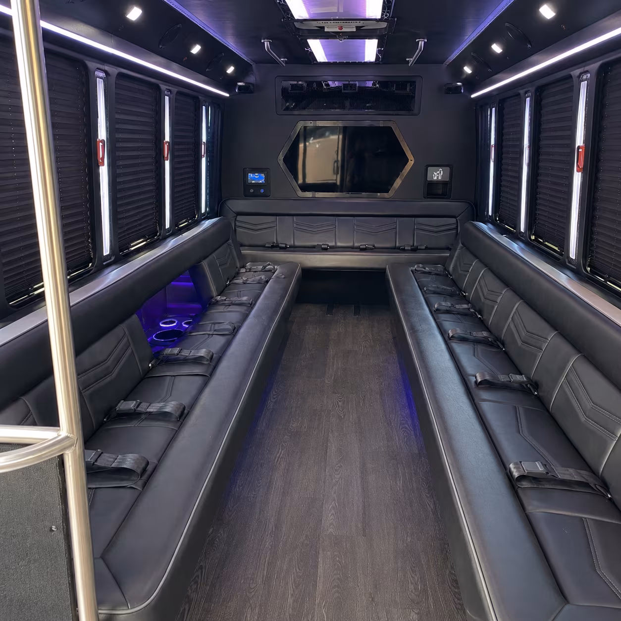 columbia 18 passenger party bus interior