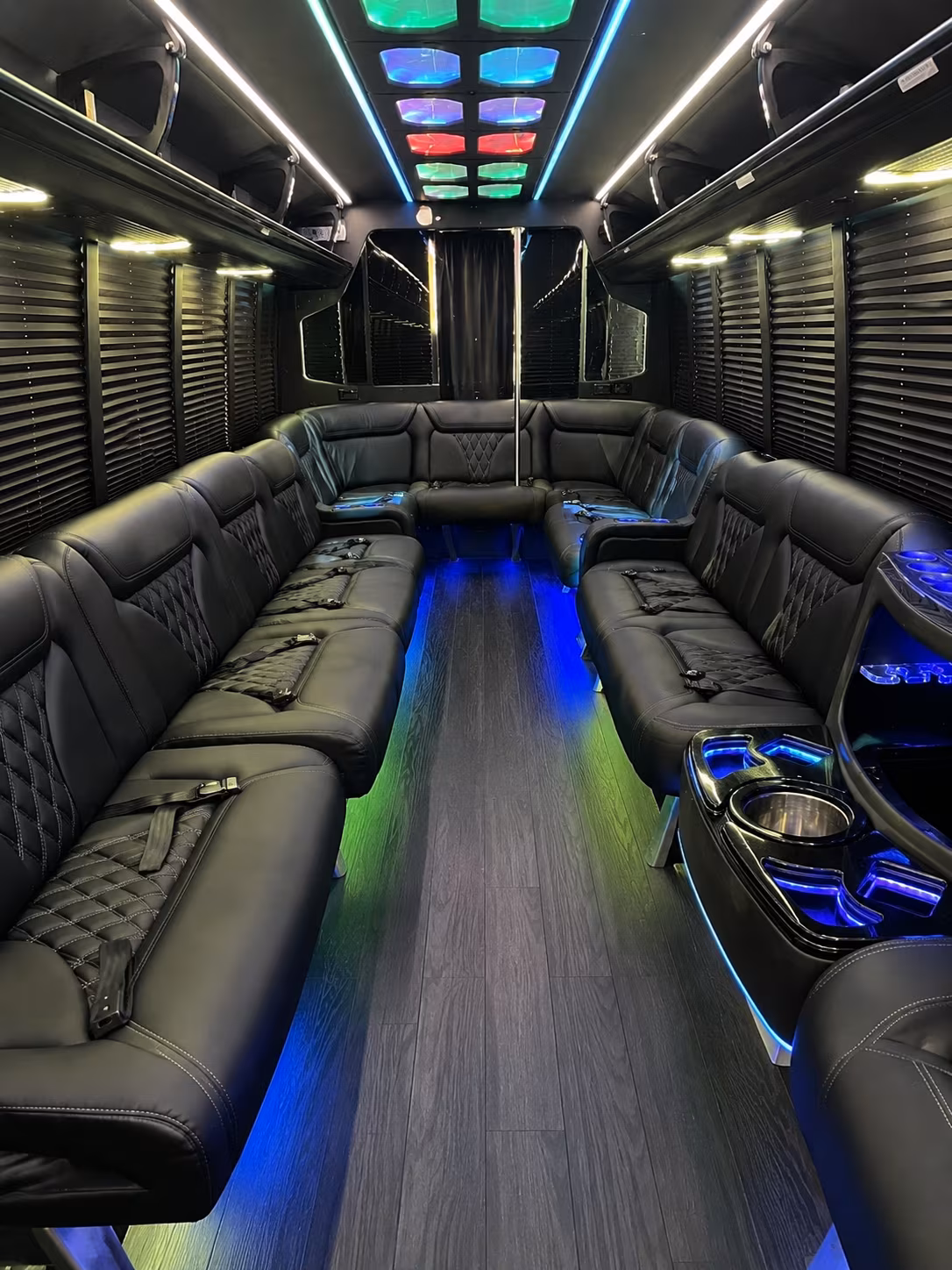 columbia 20 passenger party bus interior