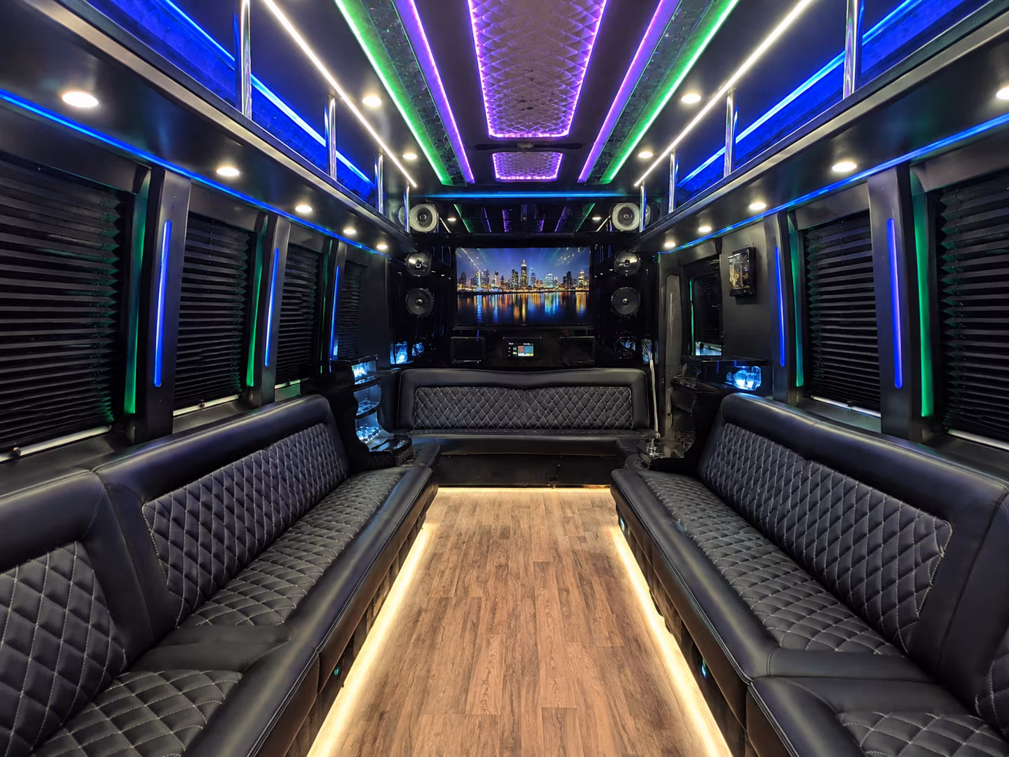 columbia 25 passenger party bus interior