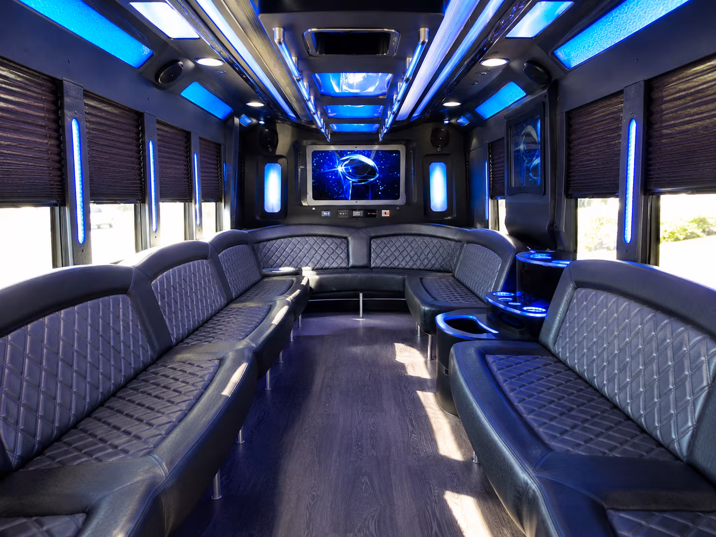 columbia 28 passenger party bus inside