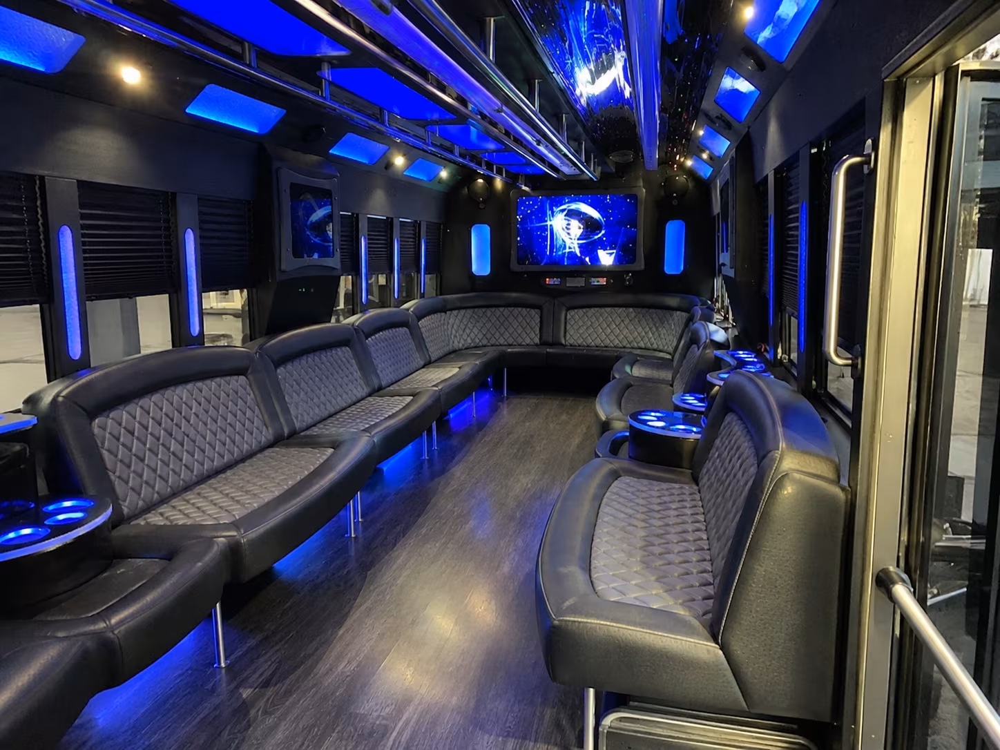 columbia 28 passenger party bus interior