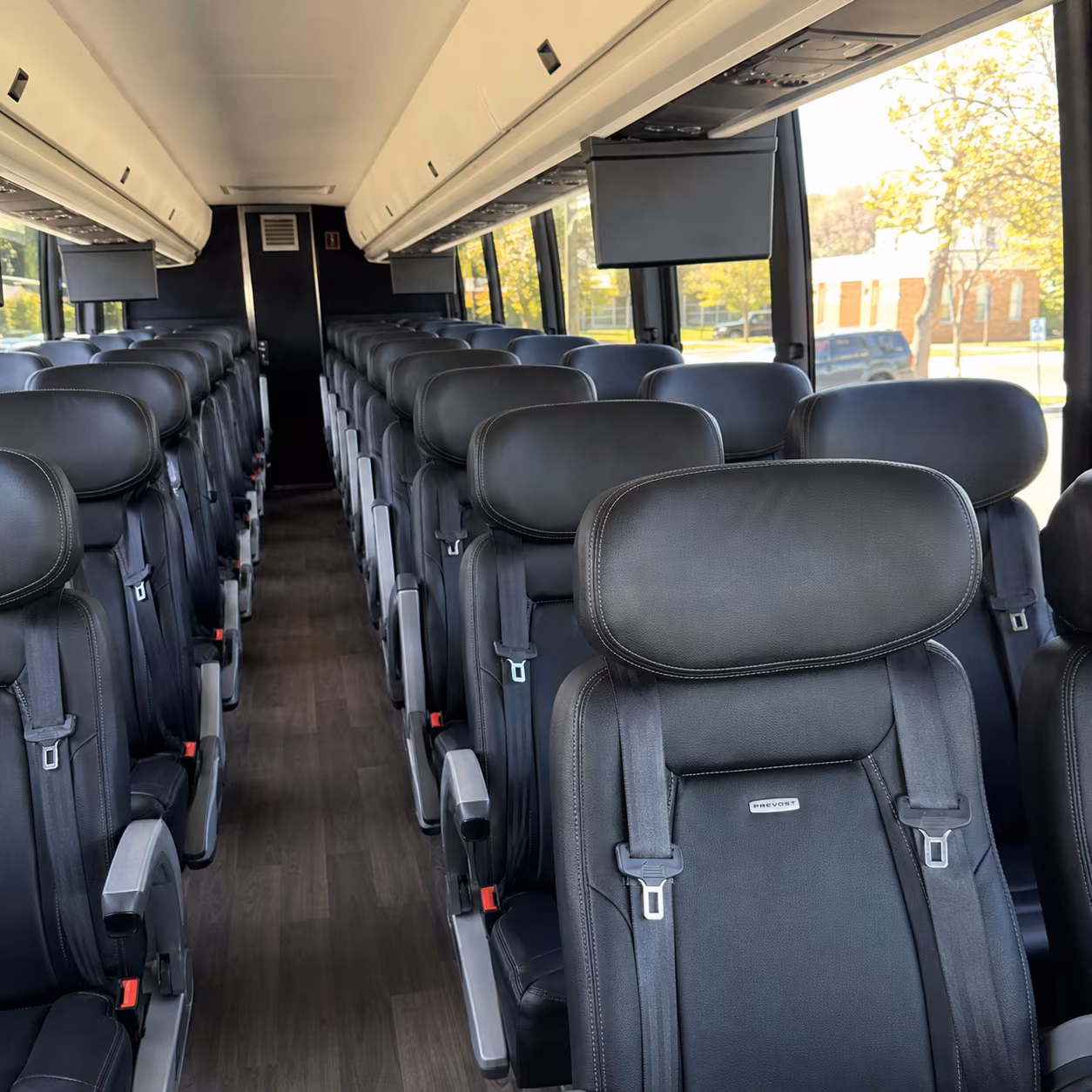 columbia 45 passenger charter bus inside