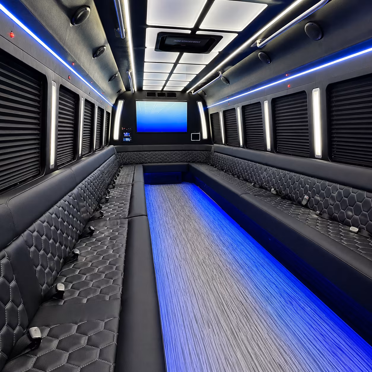 columbia 50 passenger party bus inside