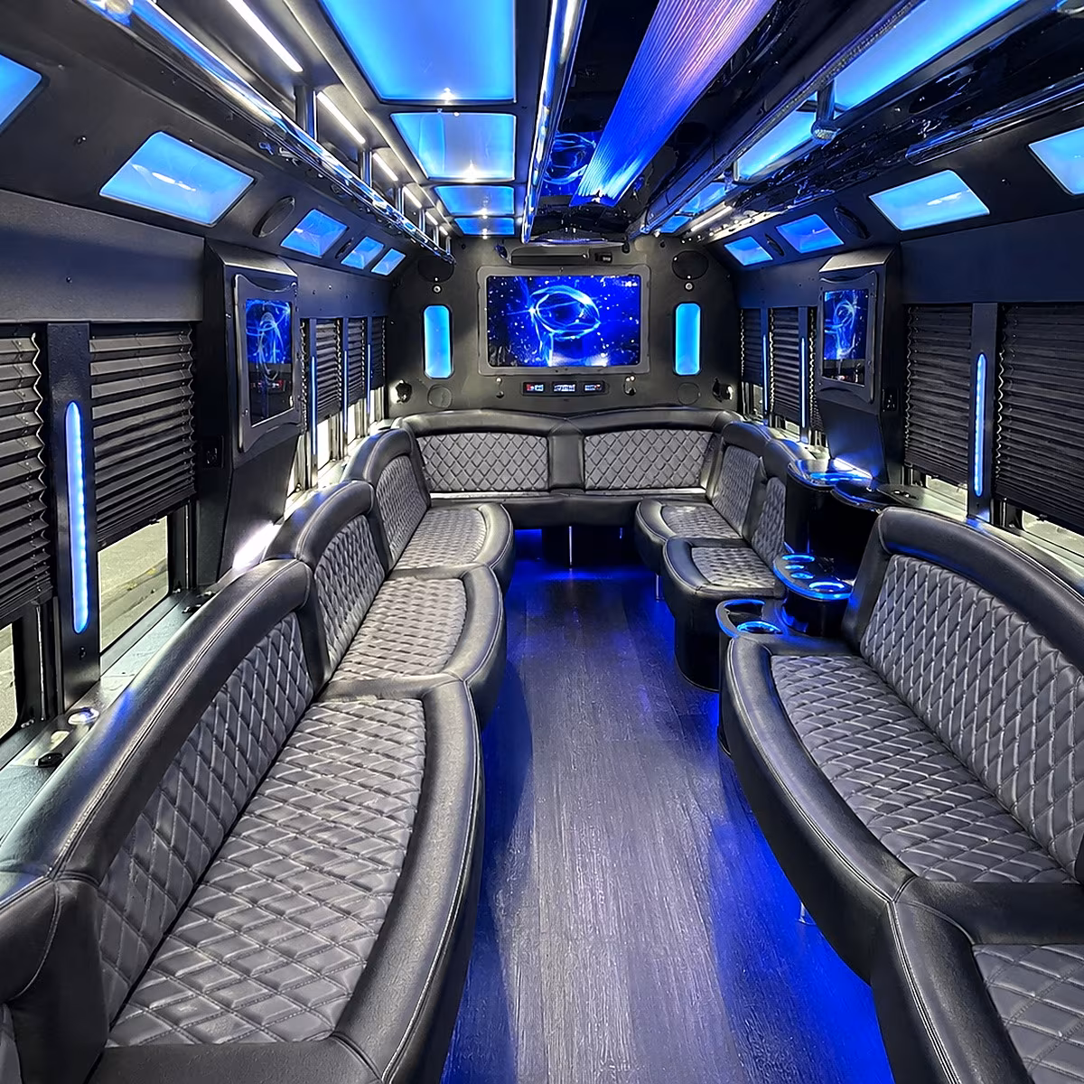 columbia 50 passenger party bus interior